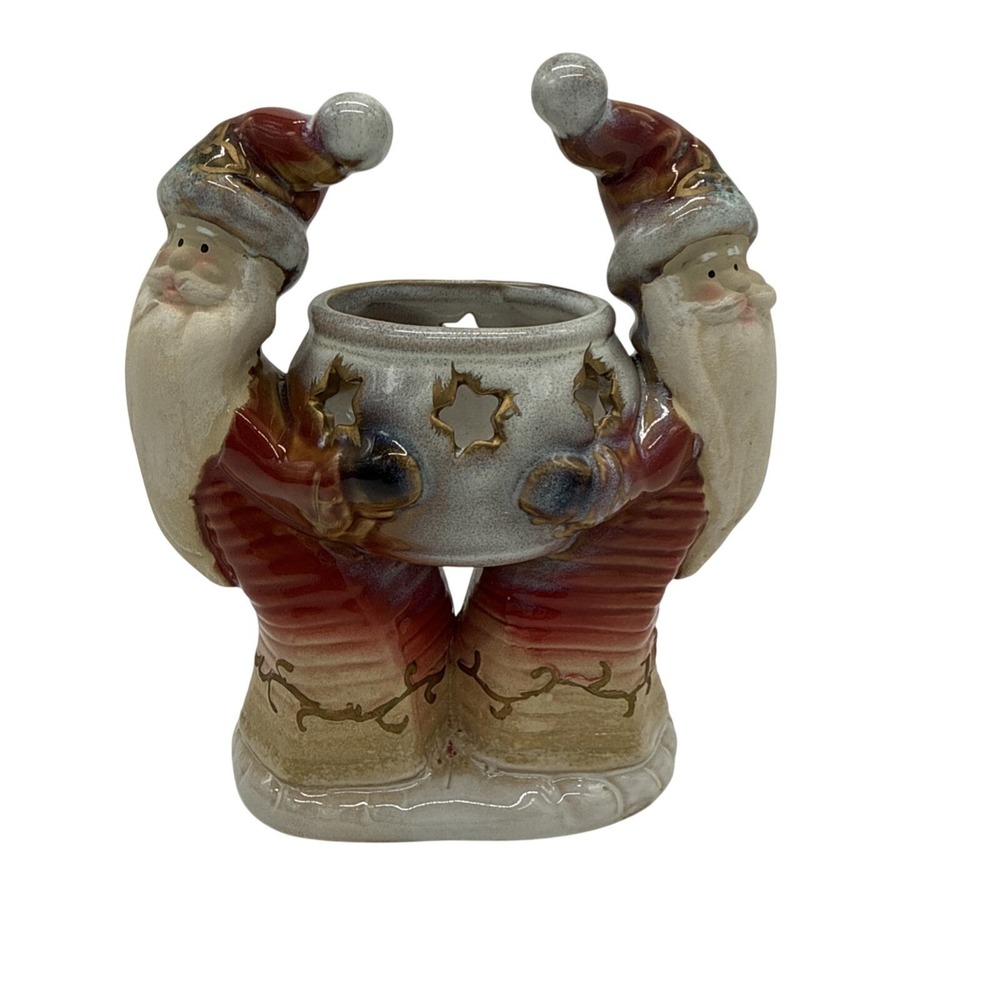 Vintage Christmas Candle Holder Santa St Nicholas Votive Tea Light Porcelain